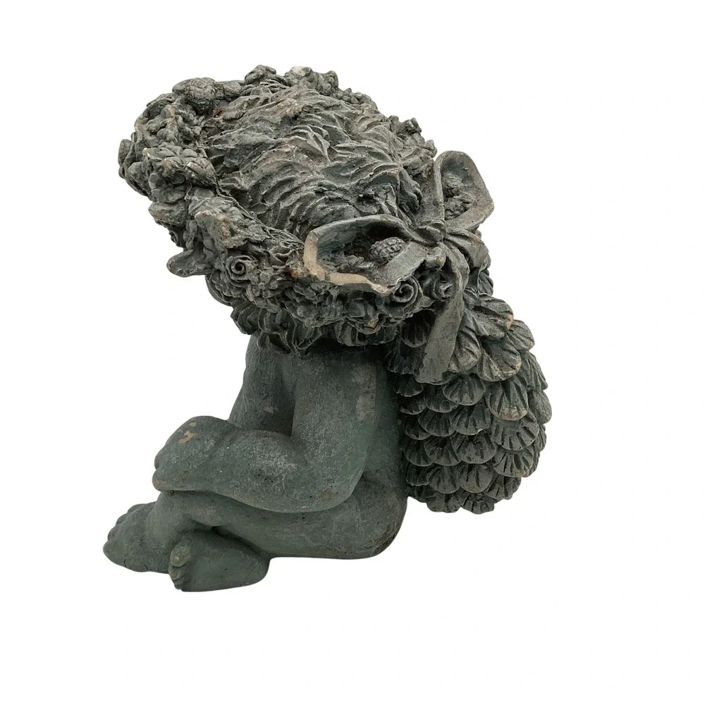Cherub Angel Figurine‎ Flower Crown Vintage Garden Decor